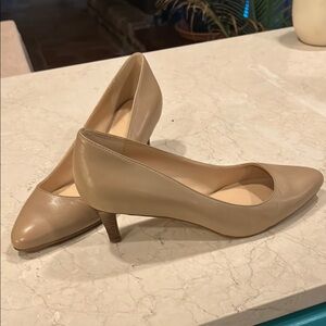 Cole Haan Classic Nude Patent Leather Pointed-Toe Pumps with Kitten Heel